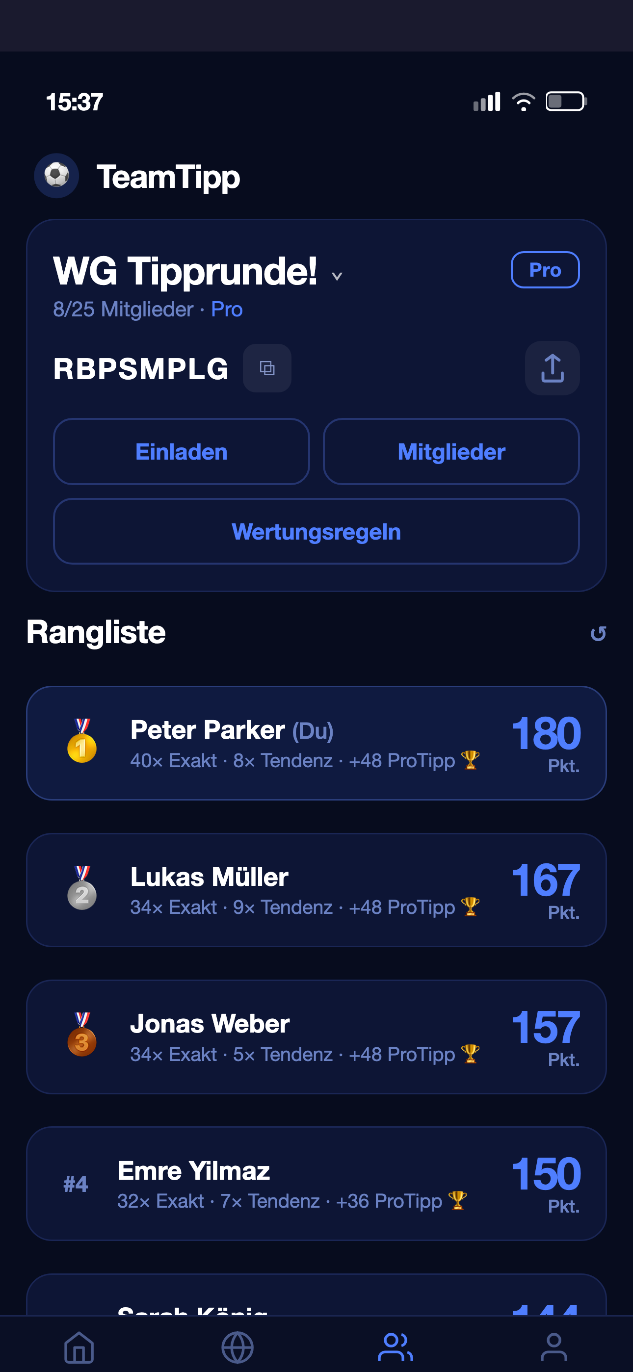 WM Tippspiel Rangliste – TeamTipp App